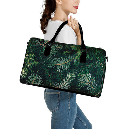 Christmas Tree Print Leather Duffle Bag