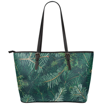 Christmas Tree Print Leather Tote Bag