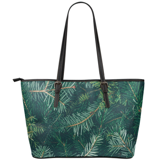 Christmas Tree Print Leather Tote Bag