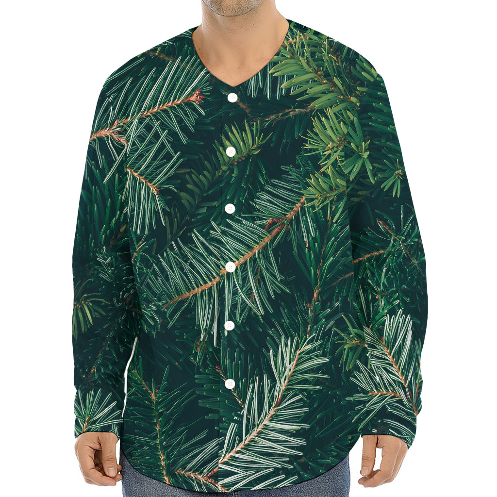 Christmas Tree Print Long Sleeve Baseball Jersey