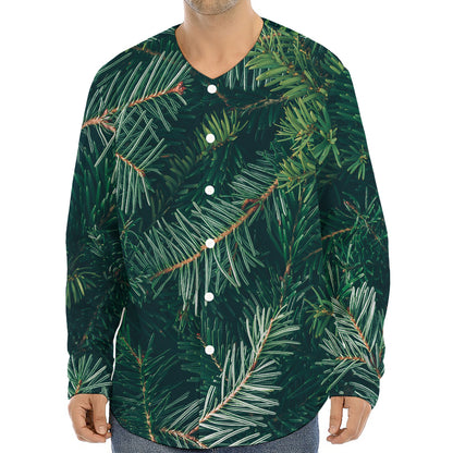 Christmas Tree Print Long Sleeve Baseball Jersey
