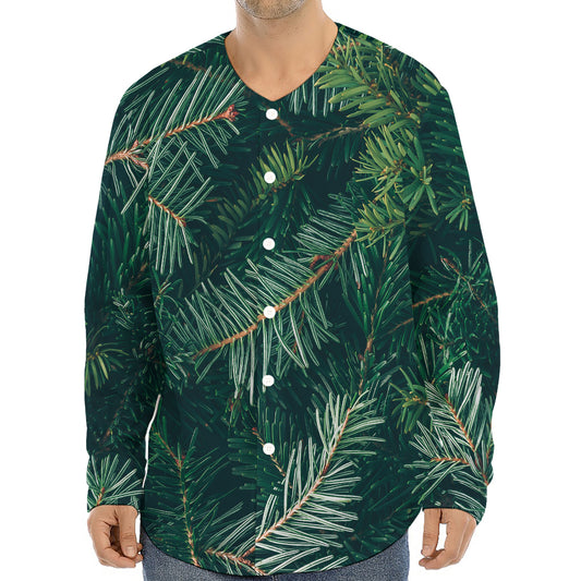 Christmas Tree Print Long Sleeve Baseball Jersey