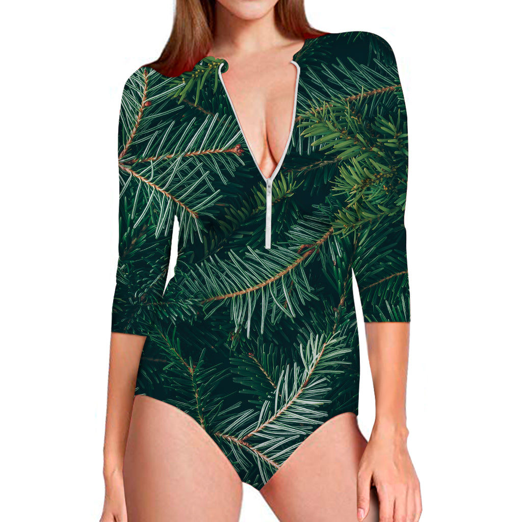 Christmas Tree Print Long Sleeve Swimsuit