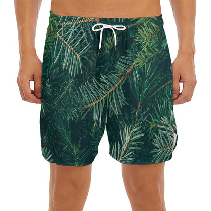 Christmas Tree Print Men's Split Running Shorts