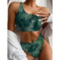 Christmas Tree Print One Shoulder Bikini Set