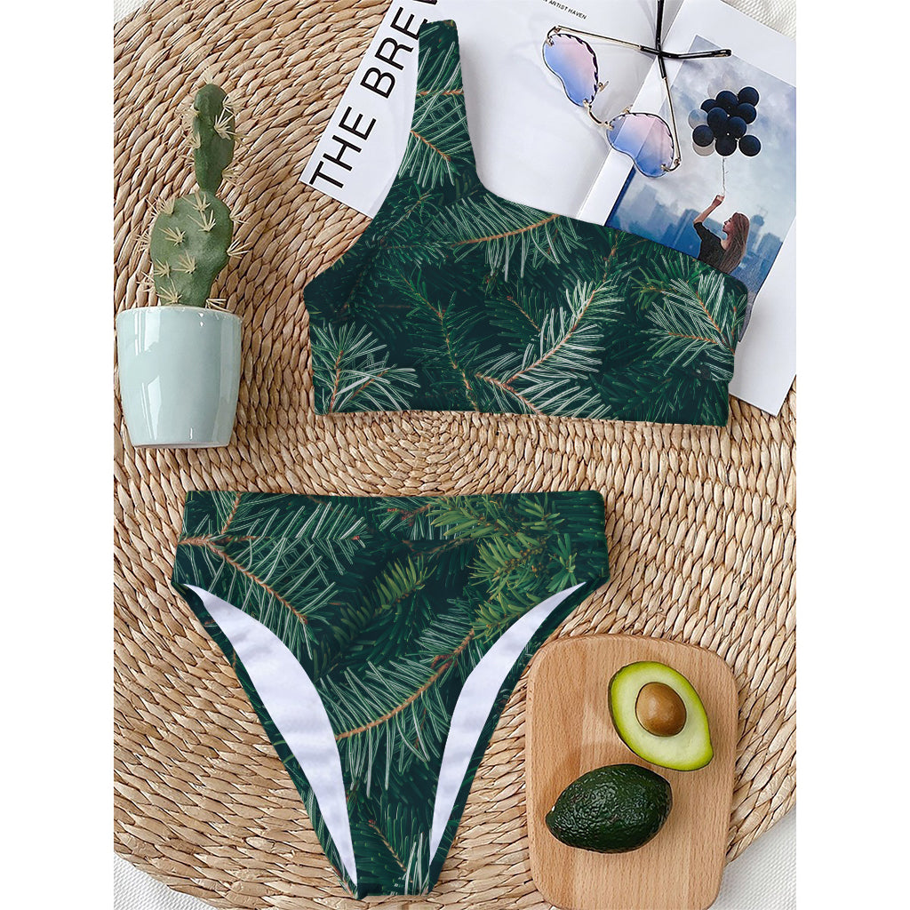 Christmas Tree Print One Shoulder Bikini Top