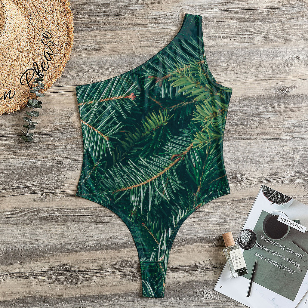 Christmas Tree Print One Shoulder Bodysuit