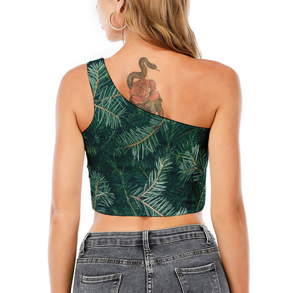 Christmas Tree Print One Shoulder Crop Top
