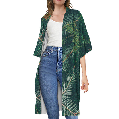 Christmas Tree Print Open Front Beach Cover Up