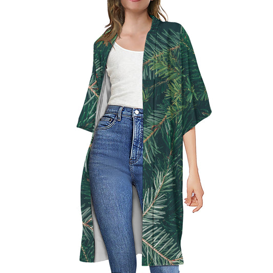 Christmas Tree Print Open Front Beach Cover Up