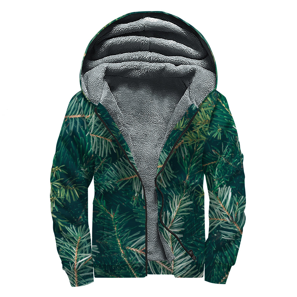 Christmas Tree Print Sherpa Lined Zip Up Hoodie