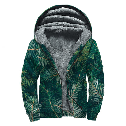 Christmas Tree Print Sherpa Lined Zip Up Hoodie
