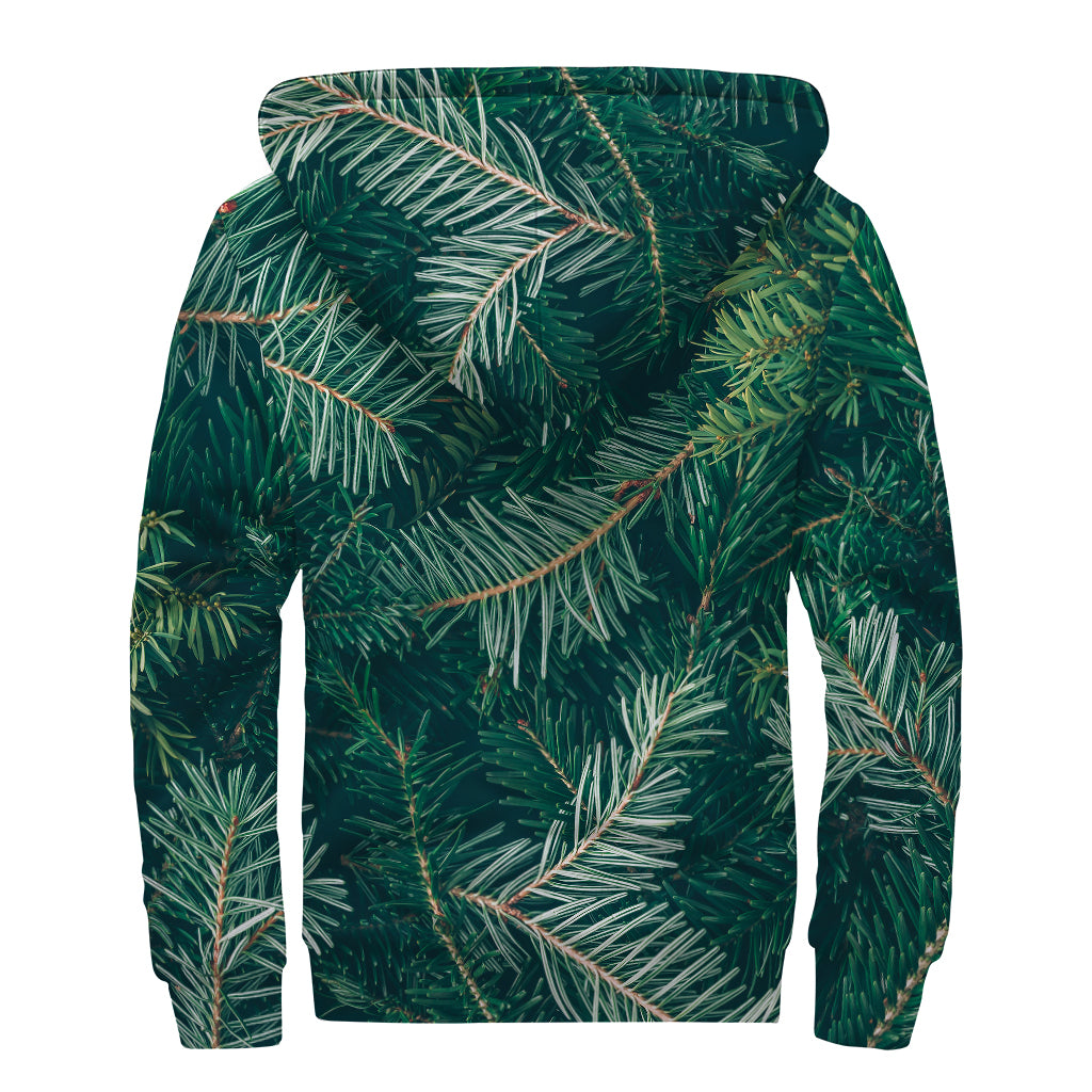 Christmas Tree Print Sherpa Lined Zip Up Hoodie