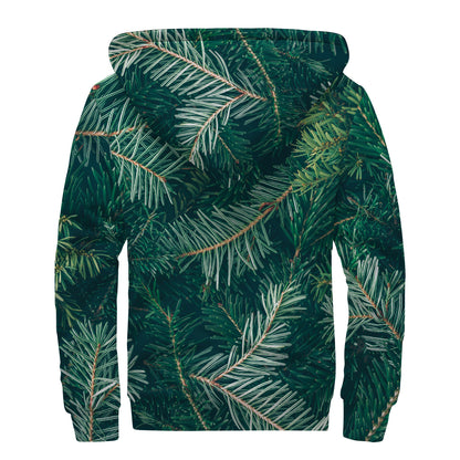 Christmas Tree Print Sherpa Lined Zip Up Hoodie