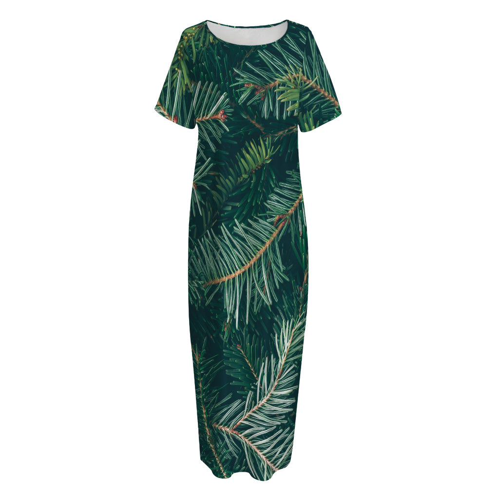Christmas Tree Print Short Sleeve Long Nightdress