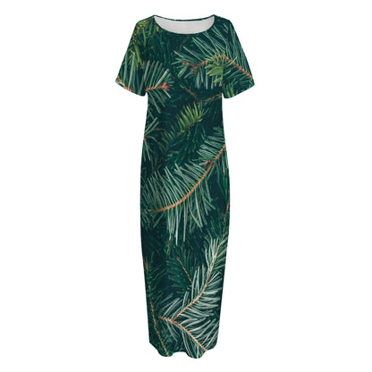 Christmas Tree Print Short Sleeve Long Nightdress