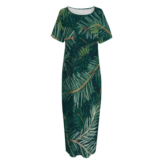 Christmas Tree Print Short Sleeve Long Nightdress