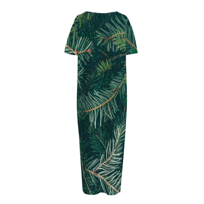Christmas Tree Print Short Sleeve Long Nightdress