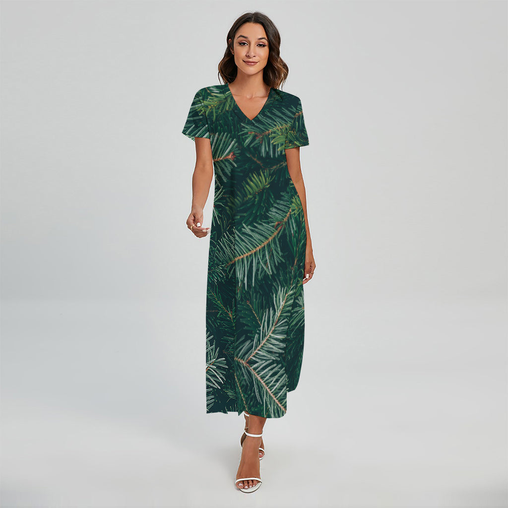Christmas Tree Print Short Sleeve Maxi Dress