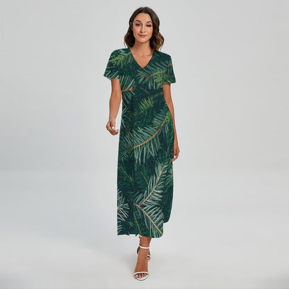 Christmas Tree Print Short Sleeve Maxi Dress