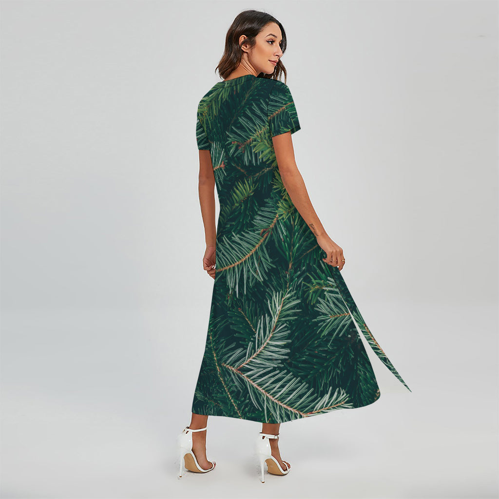 Christmas Tree Print Short Sleeve Maxi Dress