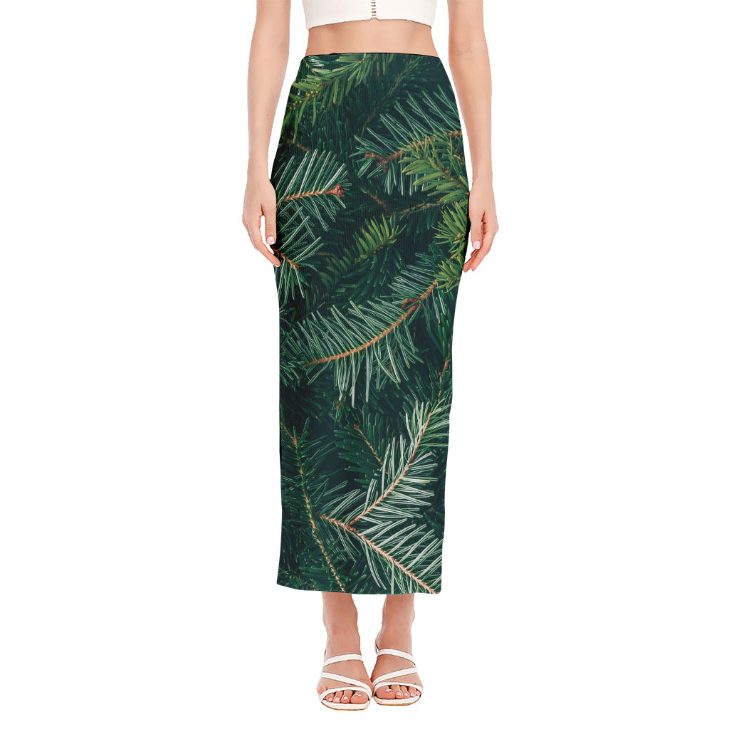 Christmas Tree Print Side Slit Maxi Skirt
