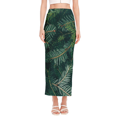 Christmas Tree Print Side Slit Maxi Skirt