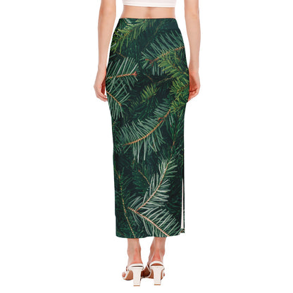 Christmas Tree Print Side Slit Maxi Skirt