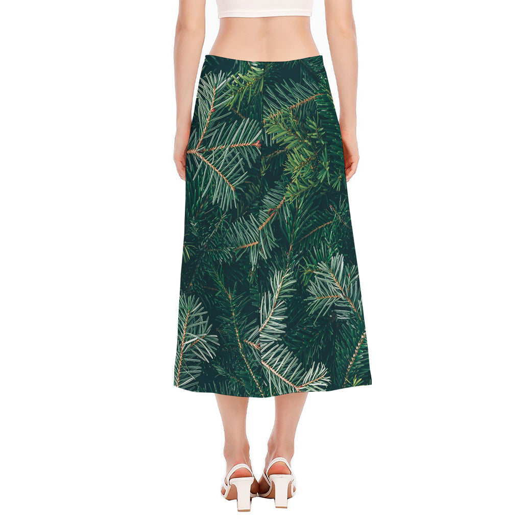 Christmas Tree Print Side Slit Midi Skirt