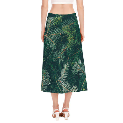 Christmas Tree Print Side Slit Midi Skirt