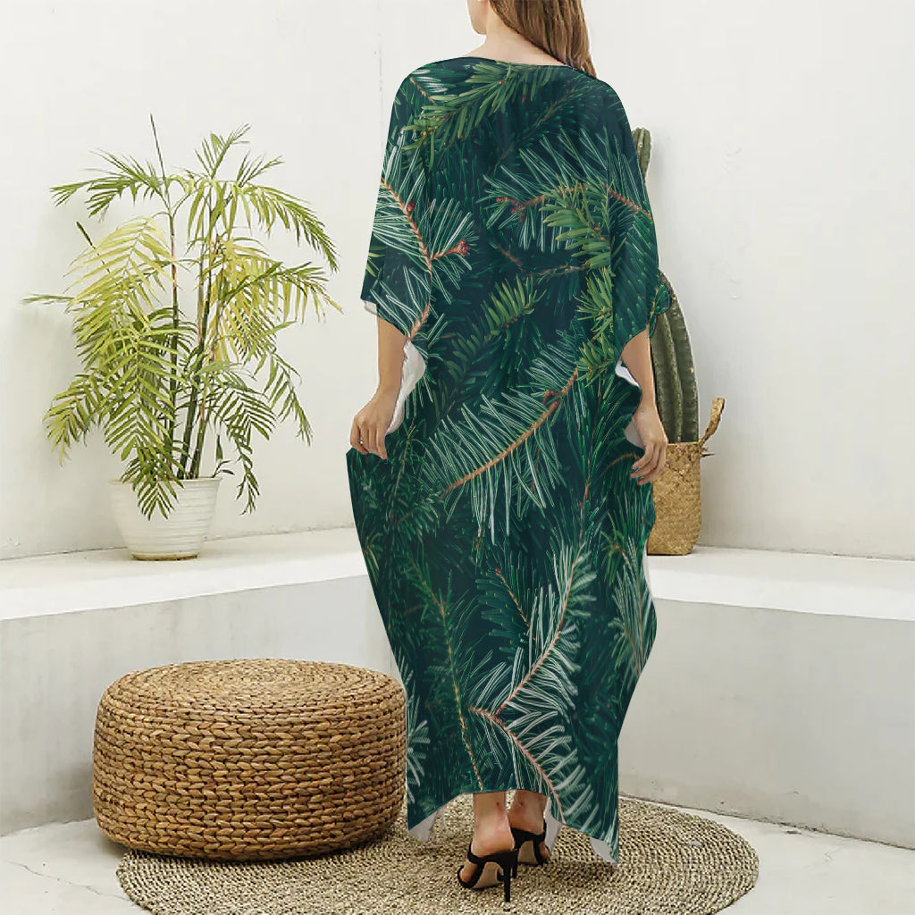 Christmas Tree Print Silk V-Neck Kaftan Dress
