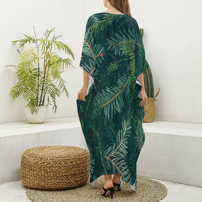Christmas Tree Print Silk V-Neck Kaftan Dress