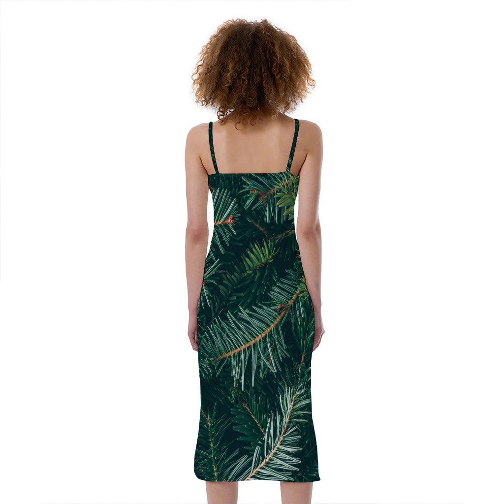 Christmas Tree Print Slim Fit Midi Cami Dress