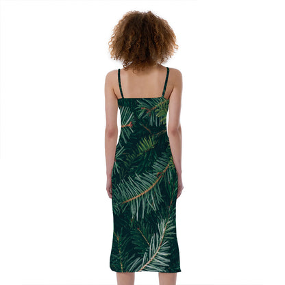 Christmas Tree Print Slim Fit Midi Cami Dress