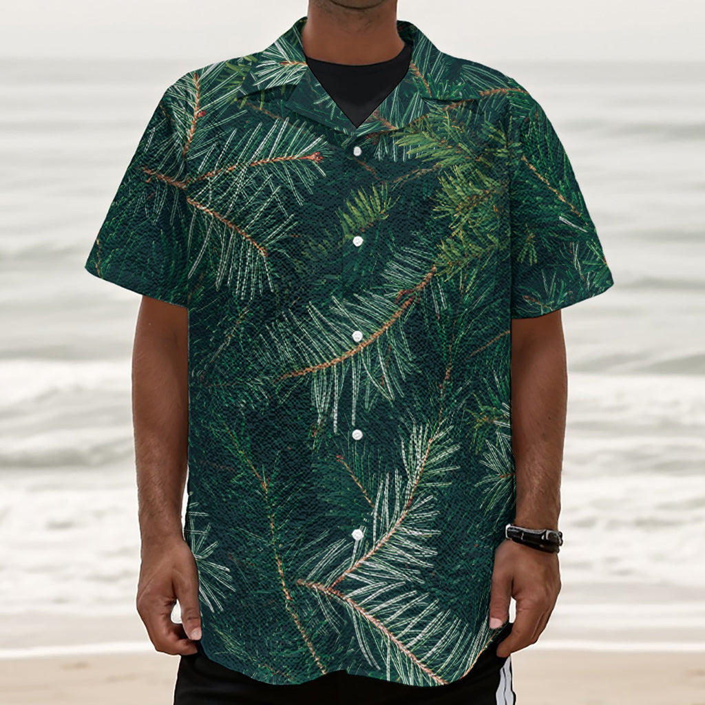 Christmas Tree Print Textured Short Sleeve Shirt