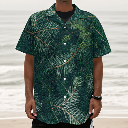 Christmas Tree Print Textured Short Sleeve Shirt