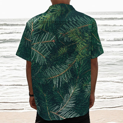 Christmas Tree Print Textured Short Sleeve Shirt