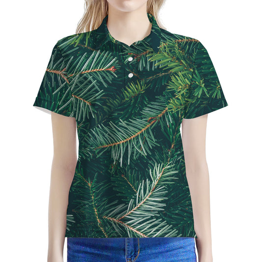 Christmas Tree Print Women's Polo Shirt