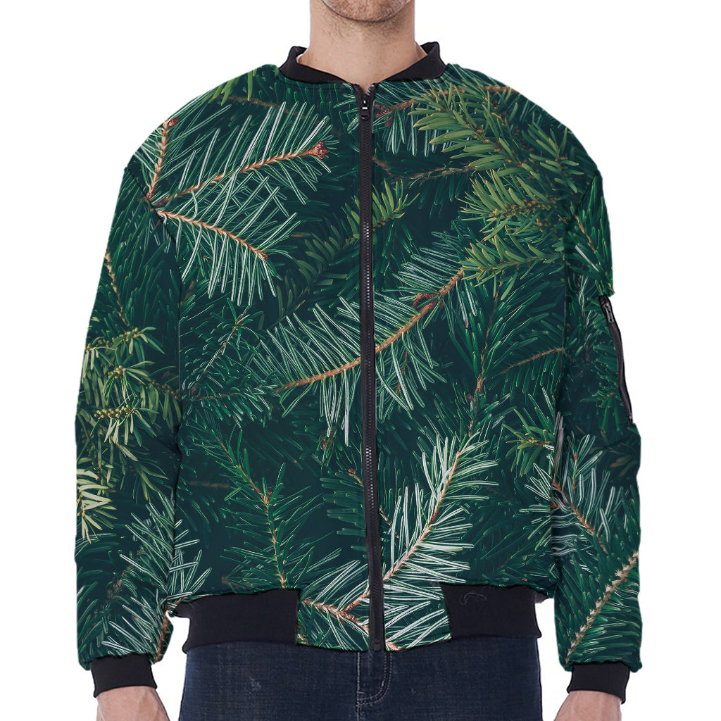 Christmas Tree Print Zip Sleeve Bomber Jacket