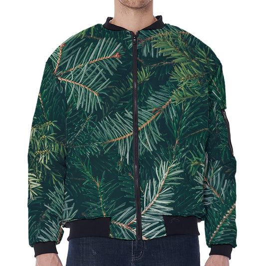 Christmas Tree Print Zip Sleeve Bomber Jacket