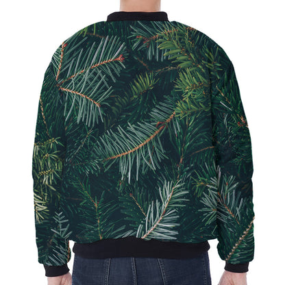 Christmas Tree Print Zip Sleeve Bomber Jacket