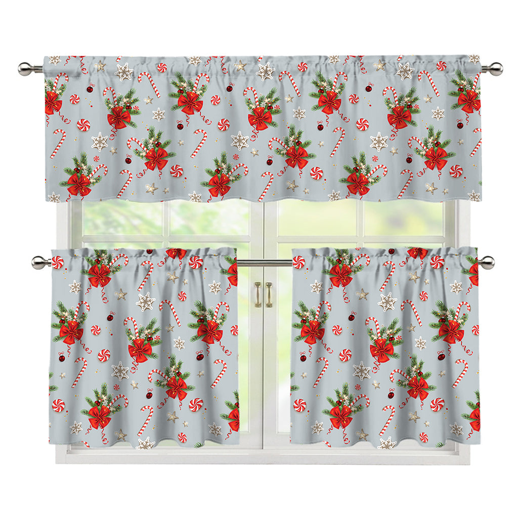 Christmas Winter Holiday Pattern Print 3 Piece Kitchen Curtains