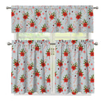 Christmas Winter Holiday Pattern Print 3 Piece Kitchen Curtains