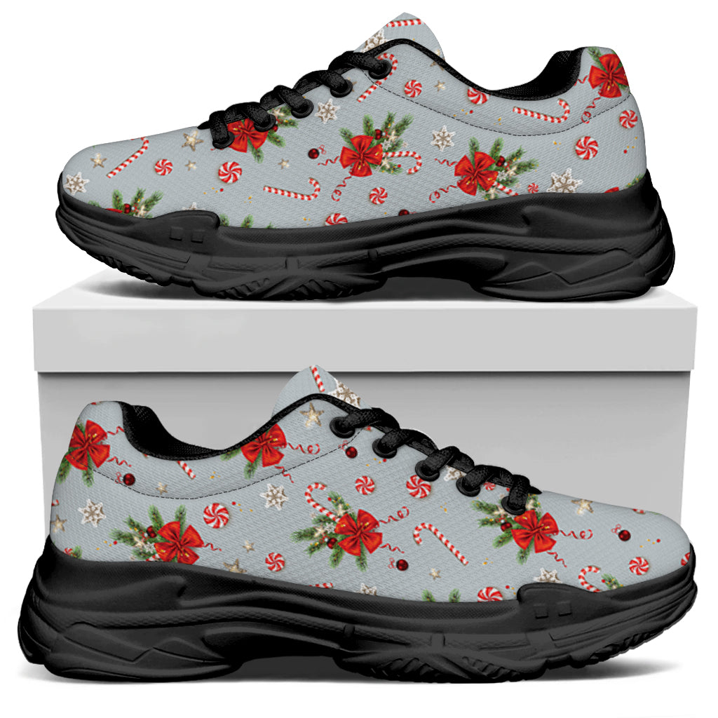 Christmas Winter Holiday Pattern Print Black Chunky Shoes