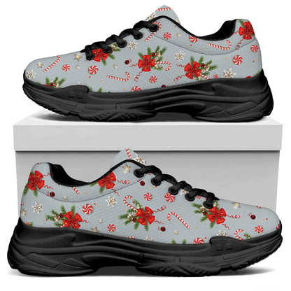 Christmas Winter Holiday Pattern Print Black Chunky Shoes