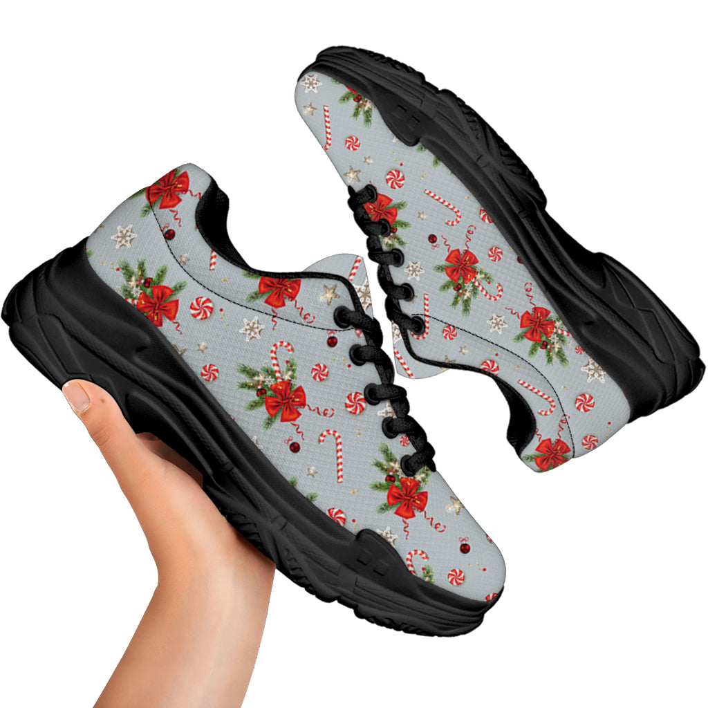 Christmas Winter Holiday Pattern Print Black Chunky Shoes