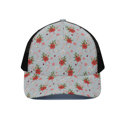 Christmas Winter Holiday Pattern Print Black Mesh Trucker Cap