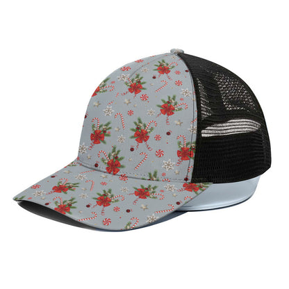 Christmas Winter Holiday Pattern Print Black Mesh Trucker Cap