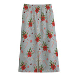 Christmas Winter Holiday Pattern Print Cotton Front Slit Maxi Skirt