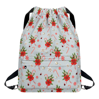 Christmas Winter Holiday Pattern Print Drawstring Backpack